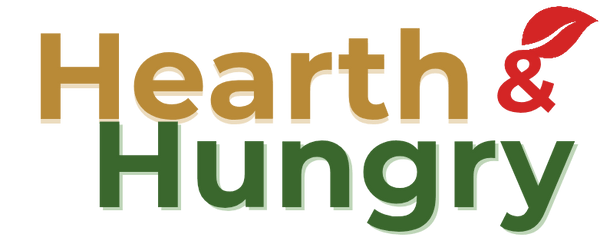 Logo of Hearth & Hungry with a leaf symbol cropped